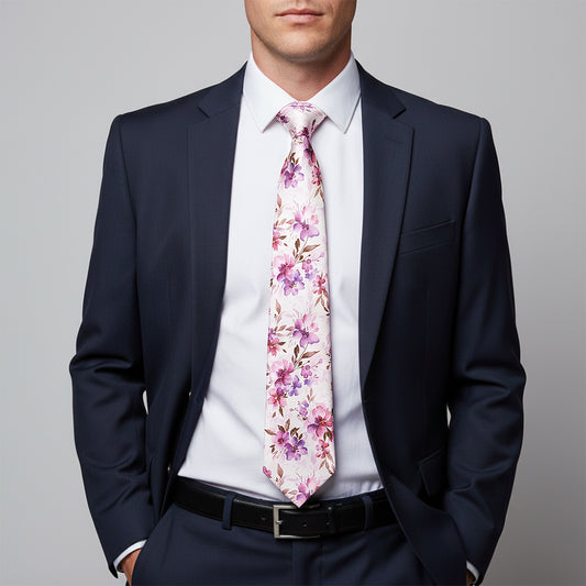 Mens Pink Large Floral Classic Tie