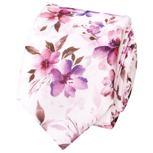 Mens Pink Large Floral Skinny Tie
