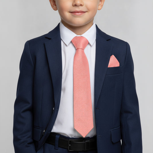 Pre Tied Pink Textured Silk Boys Tie and Pocket Square Set Age 4-7
