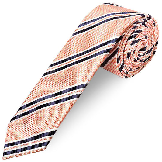Pink Twin Stripe Skinny Mens Tie and Pocket Square Set
