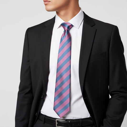Pink and Light Blue Striped Classic Mens Tie