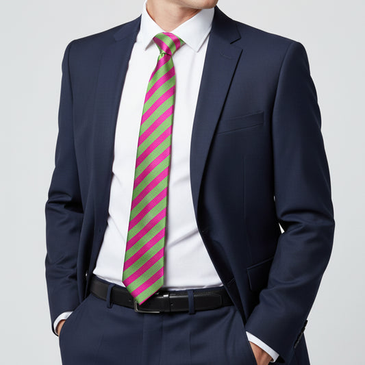 Pink and Lime Striped Classic Mens Tie
