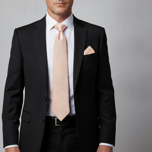 Pink with White Spot Silk Classic Tie and Pocket Square Set