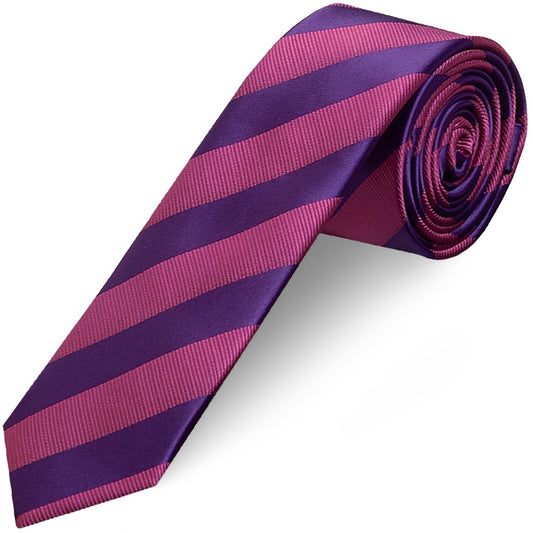 Purple and Pink Striped Skinny Mens Tie and Pocket Square Set