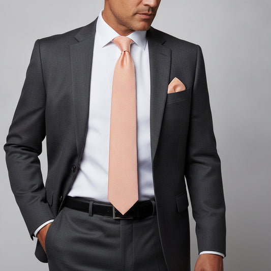 Plain Rose Quartz Silk Classic Mens Tie and Pocket Square Set