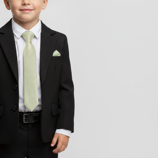 Pre Tied Sage Green Silk Boys Tie and Pocket Square Set Age 4-7