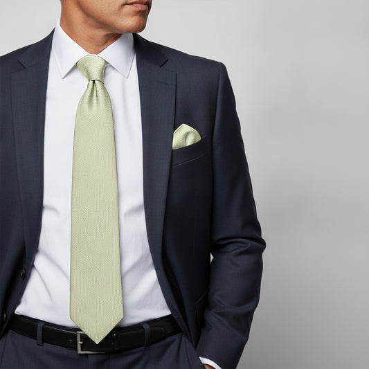Plain Sage Green Silk Classic Mens Tie and Pocket Square Set