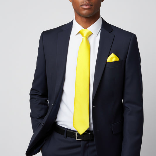 Sunshine Yellow Satin Classic Mens Tie and Pocket Square Set
