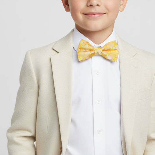 Pre Tied Bright Yellow Floral Boys Bow Tie Age 8-11