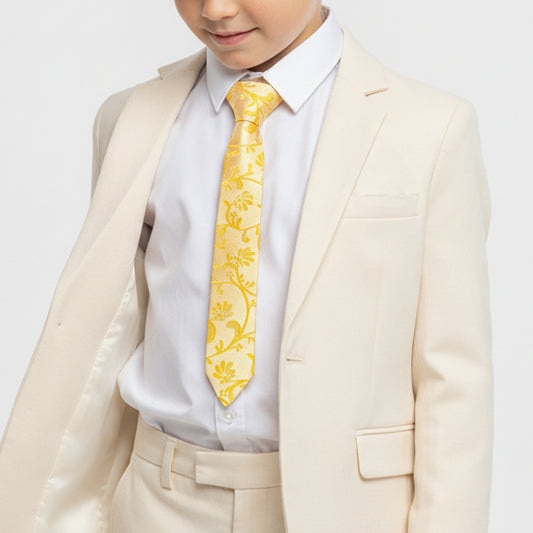 Pre Tied Bright Yellow Floral Boys Tie Age 4-7