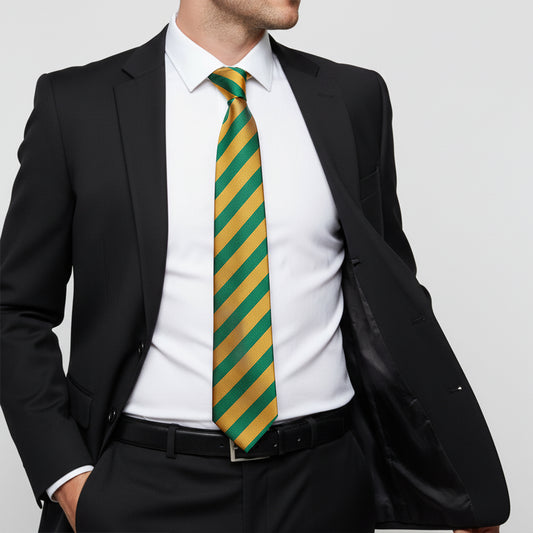 Green and Gold Striped Classic Mens Tie