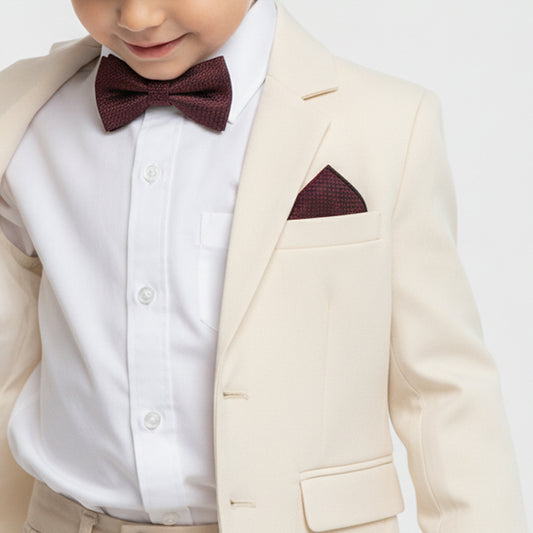 Pre Tied Burgundy Textured Boys Bow Tie and Pocket Square Set Age 4-7
