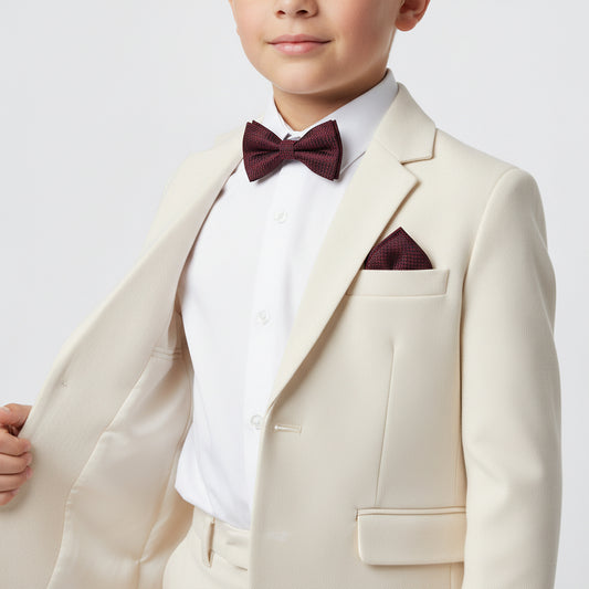 Pre Tied Burgundy Textured Boys Bow Tie and Pocket Square Set Age 8-11