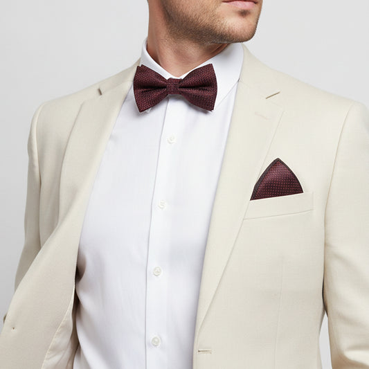 Burgundy Textured Mens Bow Tie and Pocket Square Set