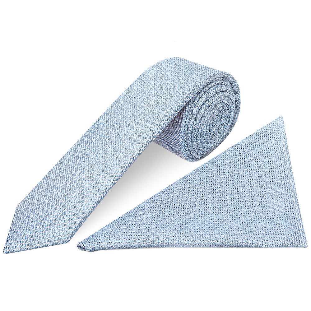 Blue Grenadine Silk Skinny Mens Tie and Pocket Square Set