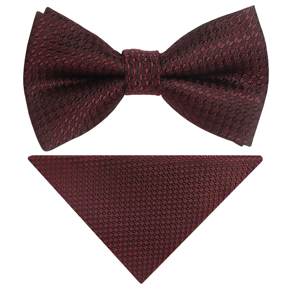 Pre Tied Burgundy Textured Boys Bow Tie and Pocket Square Set Age 4-7