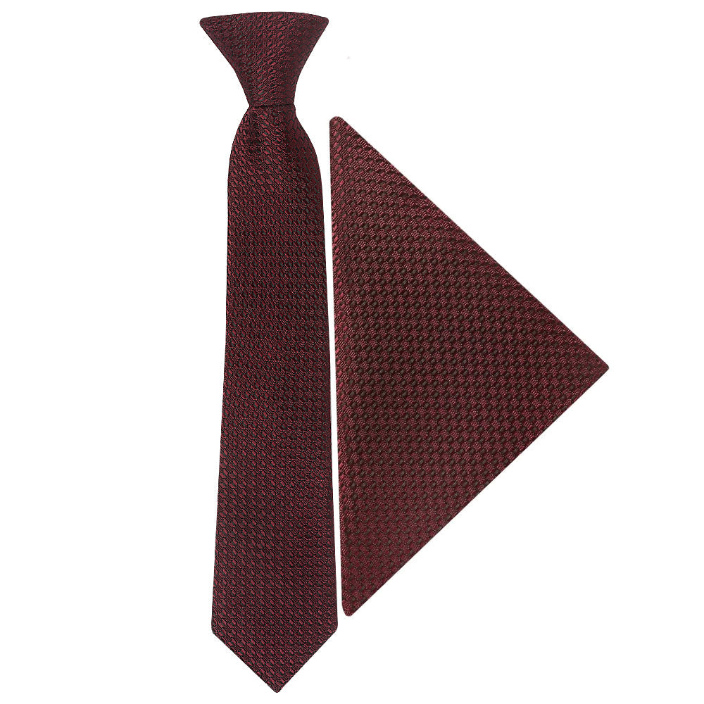 Pre Tied Burgundy Textured Boys Tie and Pocket Square Set Age 4-7