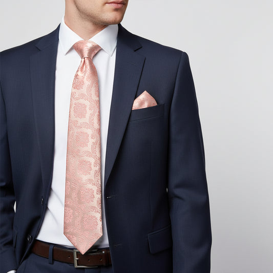 Rose Gold Paisley Classic Mens Tie and Pocket Square Set