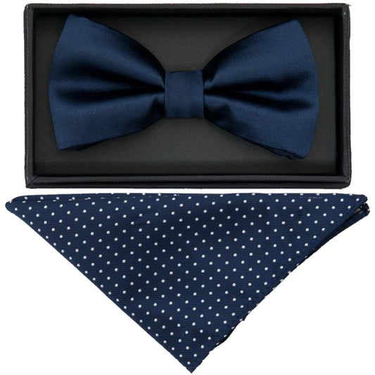 Navy Mens Bow Tie And Pocket Square Set 1