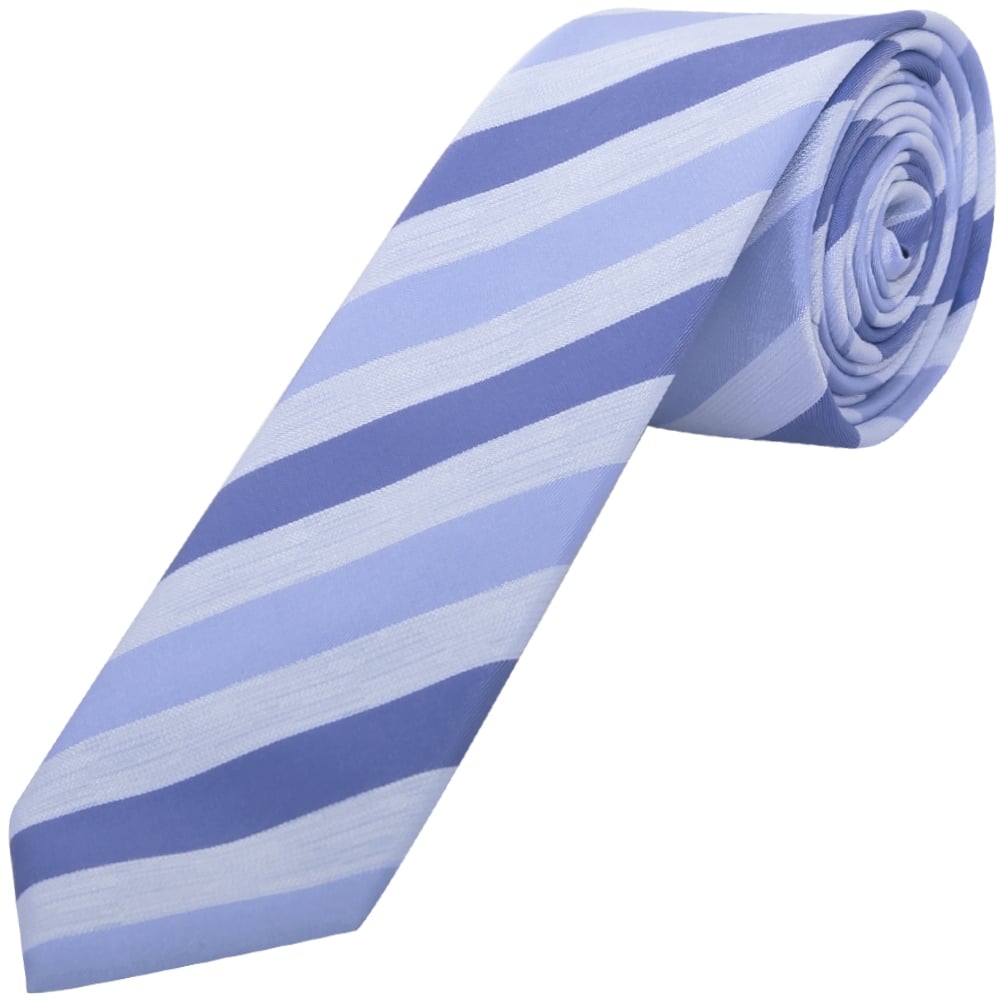 Light Blue Striped Skinny Mens Tie 1