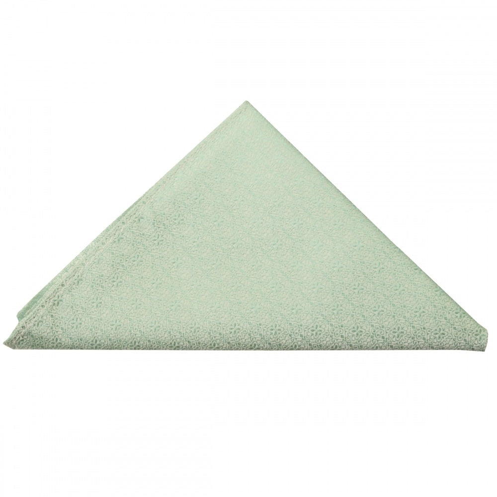 Green Self Floral Textured Silk Pocket Square 1