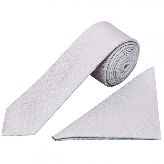 Lilac Self Floral Textured Silk Skinny Mens Tie And Pocket Square Set 1