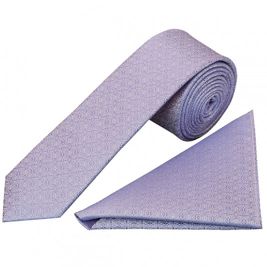 Purple Self Floral Textured Silk Skinny Mens Tie And Pocket Square Set 1