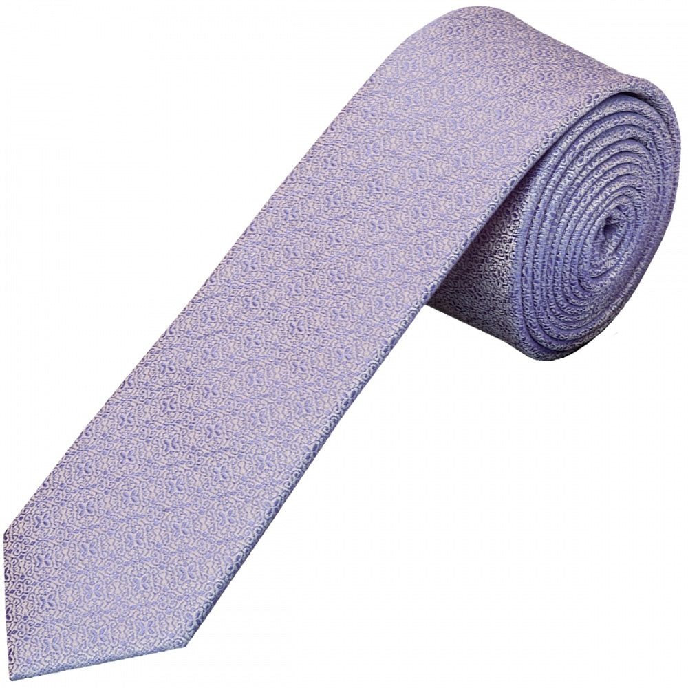 Purple Self Floral Textured Silk Skinny Mens Tie And Pocket Square Set 2