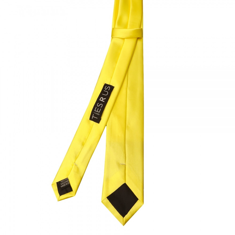 Sunshine Yellow Satin Skinny Mens Tie And Pocket Square Set 3