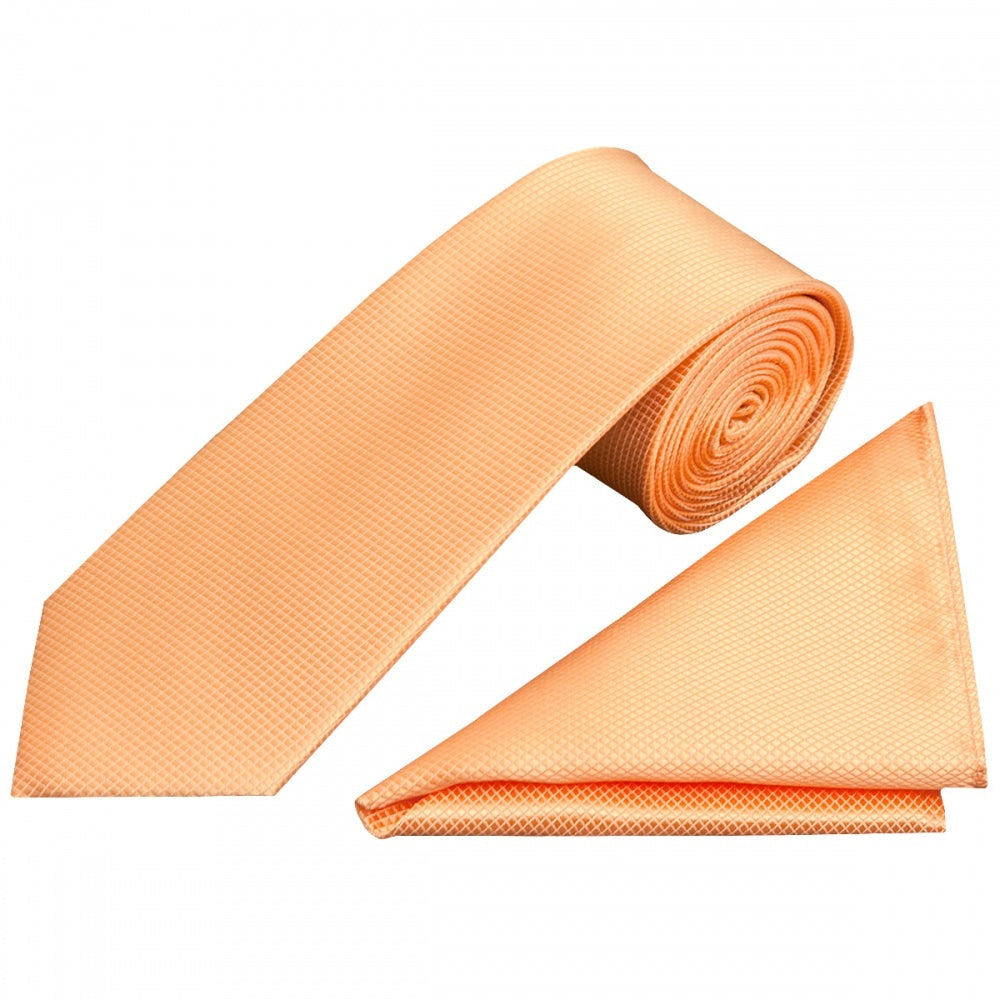 Peach Diamond Classic Mens Tie And Pocket Square Set 1