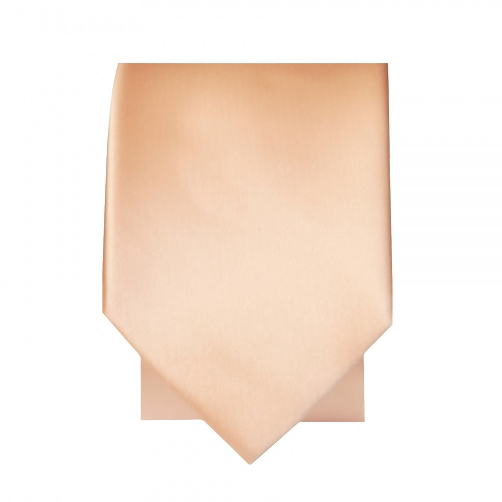 Plain Light Peach Satin Skinny Mens Tie and Pocket Square Set