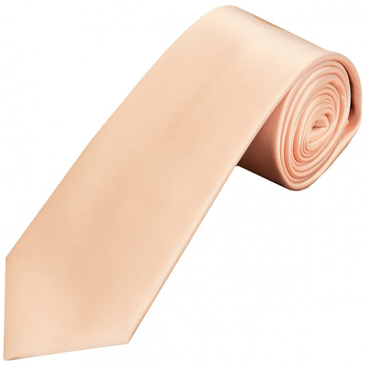 Plain Light Peach Satin Classic Mens Tie and Pocket Square Set