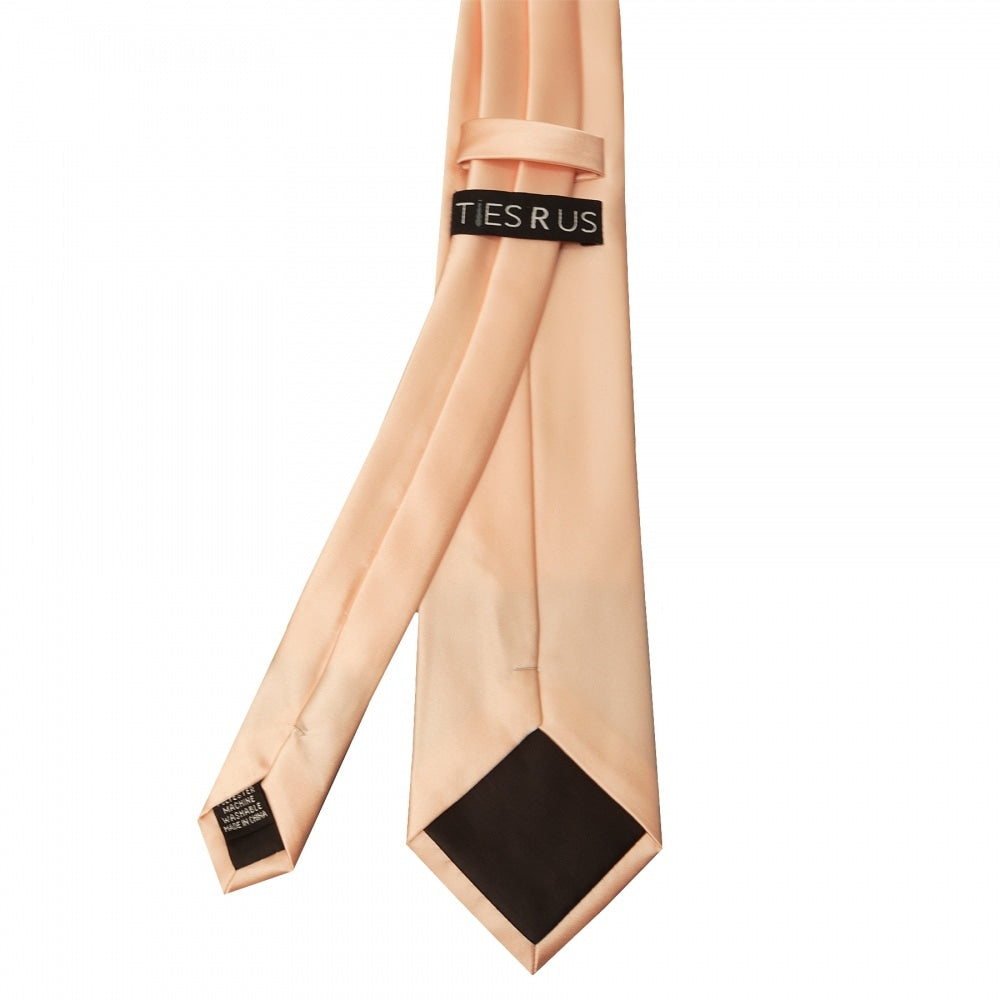 Plain Light Peach Satin Classic Mens Tie And Pocket Square Set 5