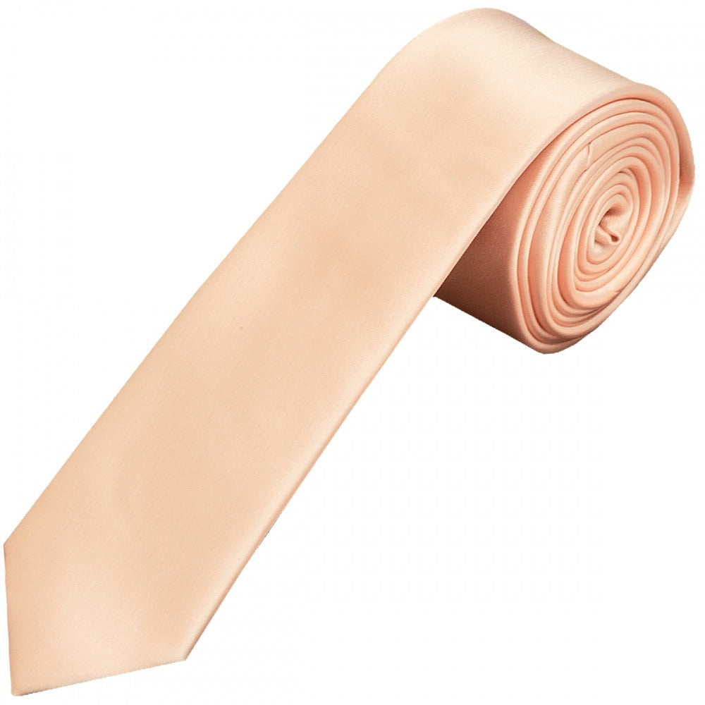 Plain Light Peach Satin Boys Tie and Pocket Square Set