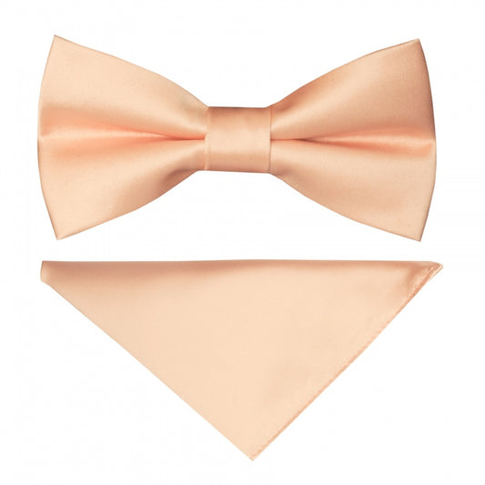 Pre Tied Light Peach Satin Boys Bow Tie and Pocket Square Set