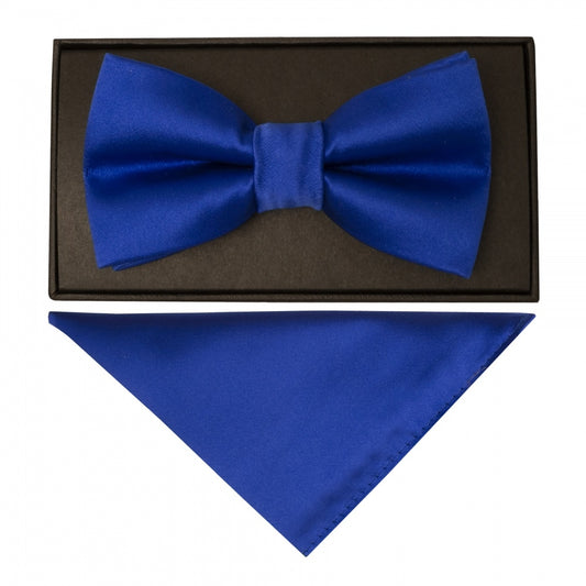 Plain Royal Blue Hand Made Mens Bow Tie And Pocket Square Set 1