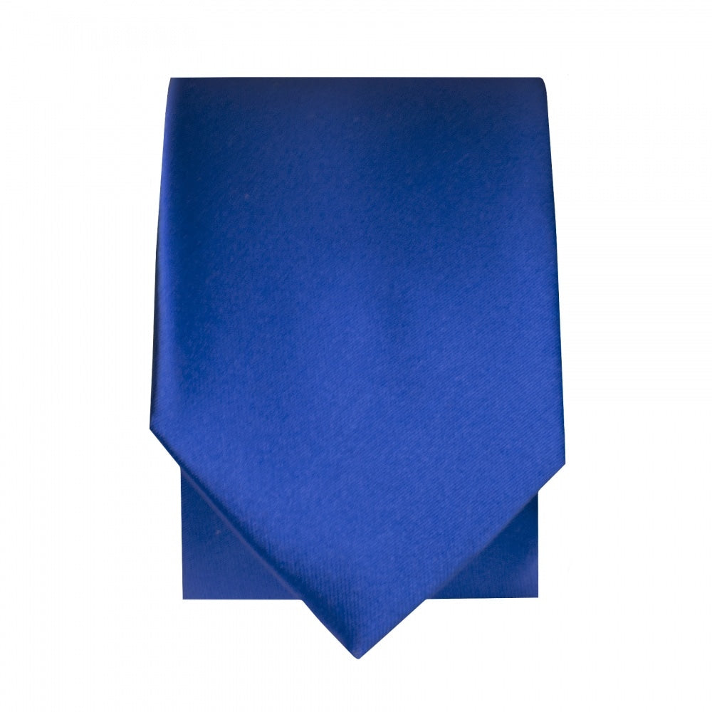 Plain Royal Blue Satin Skinny Boys Tie And Pocket Square Set 3