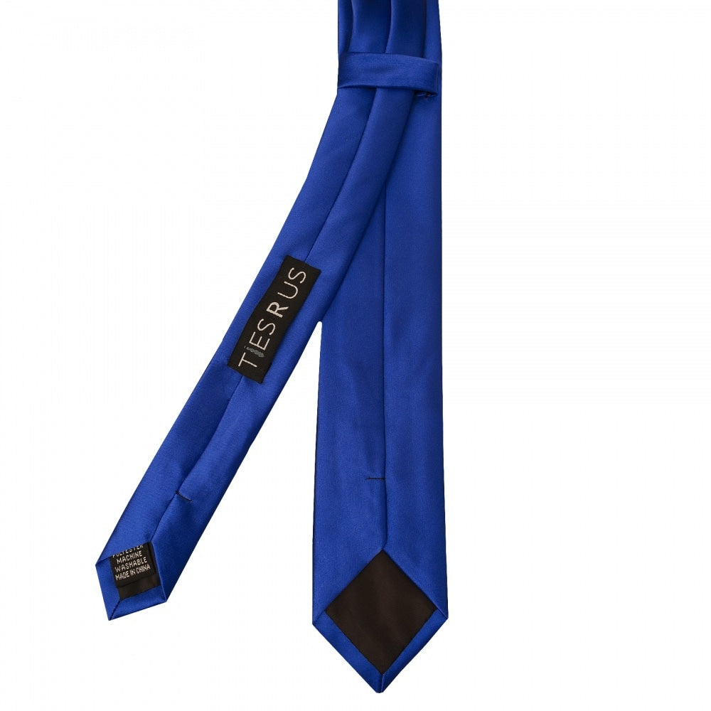Plain Royal Blue Satin Skinny Boys Tie And Pocket Square Set 5