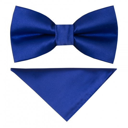 Pre Tied Royal Blue Satin Boys Bow Tie And Pocket Square Set 1