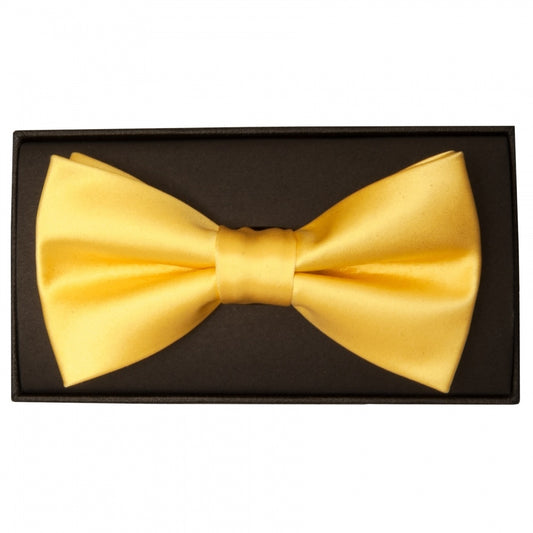 Plain Yellow Gold Handmade Mens Bow Tie And Pocket Square Set 2