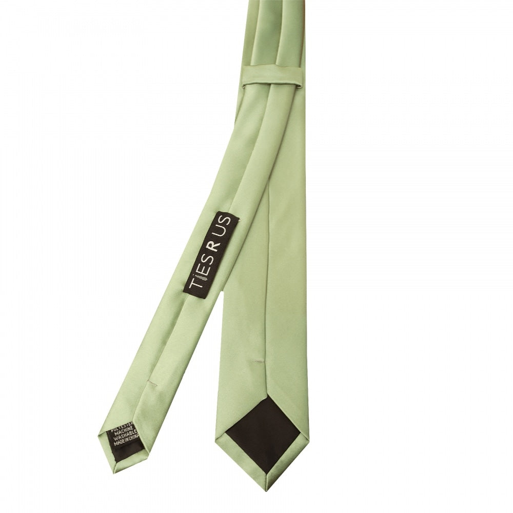 Plain Sage Green Satin Skinny Mens Tie And Pocket Square Set 4