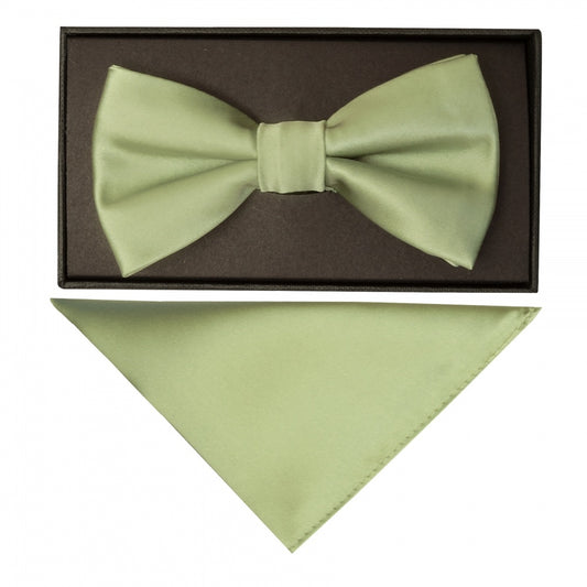 Hand Made Sage Green Mens Bow Tie And Pocket Square Set 1