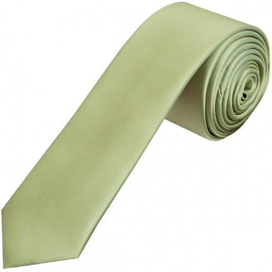 Plain Sage Green Satin Skinny Mens Tie