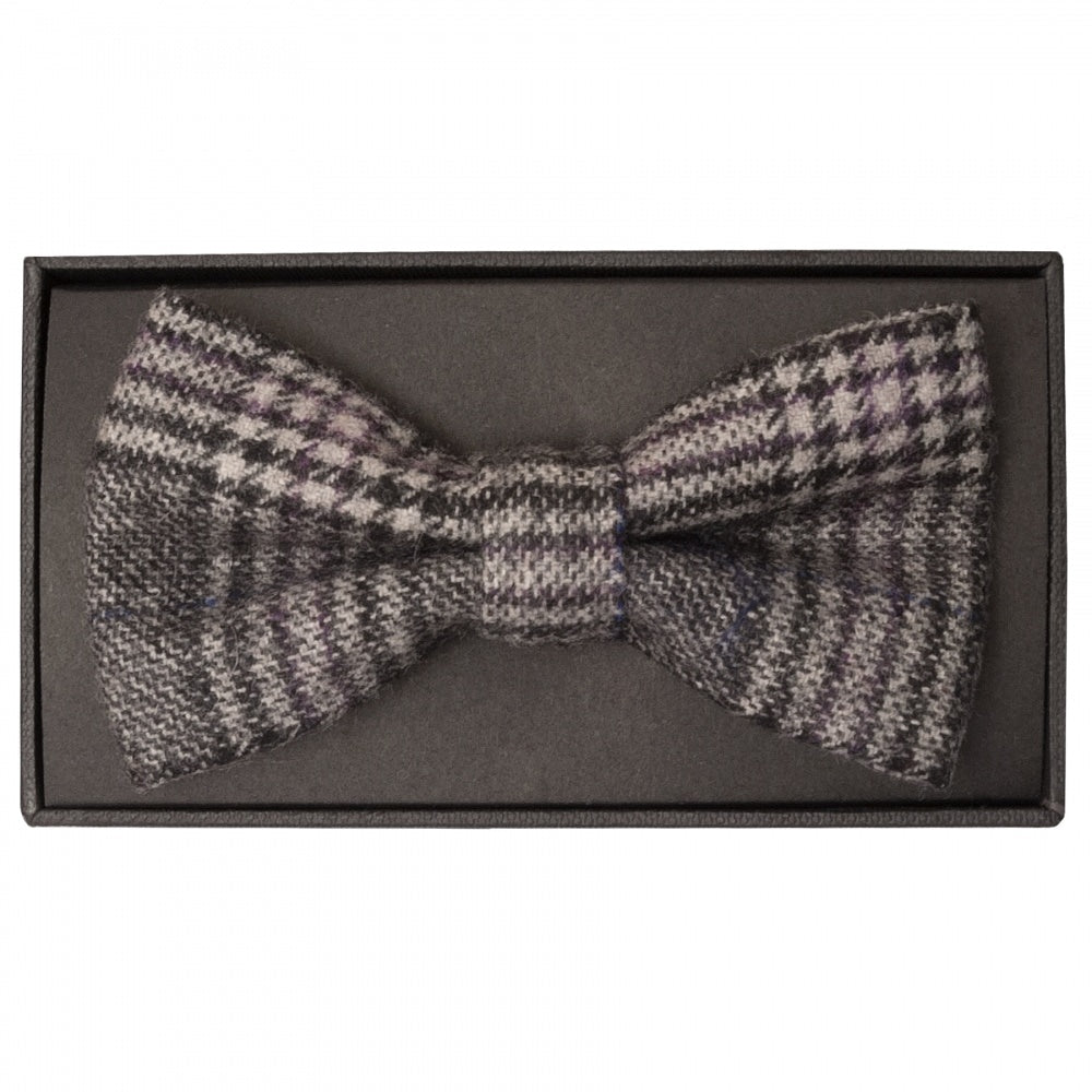 Light Grey Check Mens Tweed Bow Tie 1