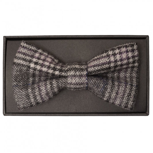 Light Grey Check Mens Tweed Bow Tie 1
