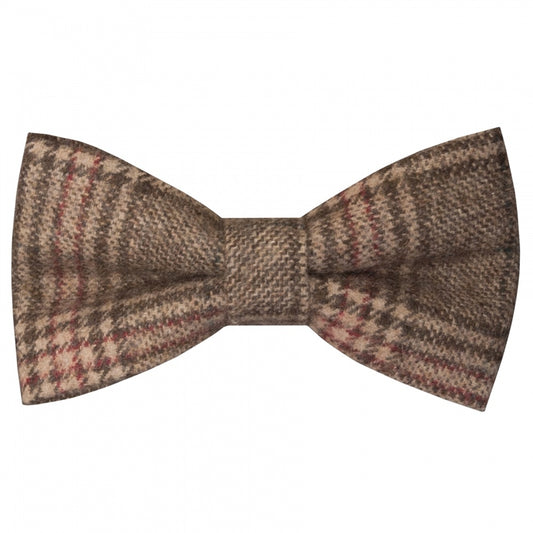 Pre Tied Light Brown Check Tweed Boys Bow Tie Age 8 11 1