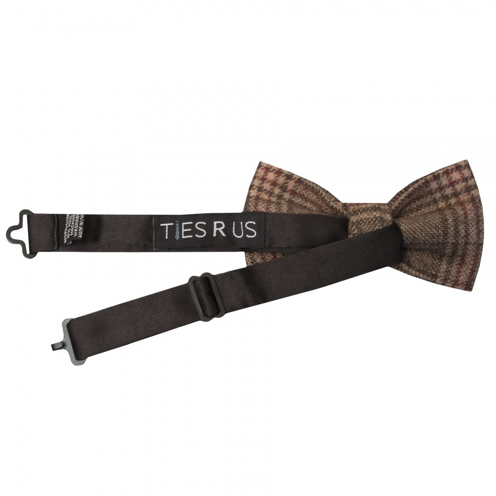 Pre Tied Light Brown Check Tweed Boys Bow Tie Age 8 11 2