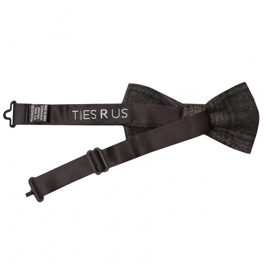 Pre Tied Dark Grey Check Tweed Boys Bow Tie Age 4 7 2