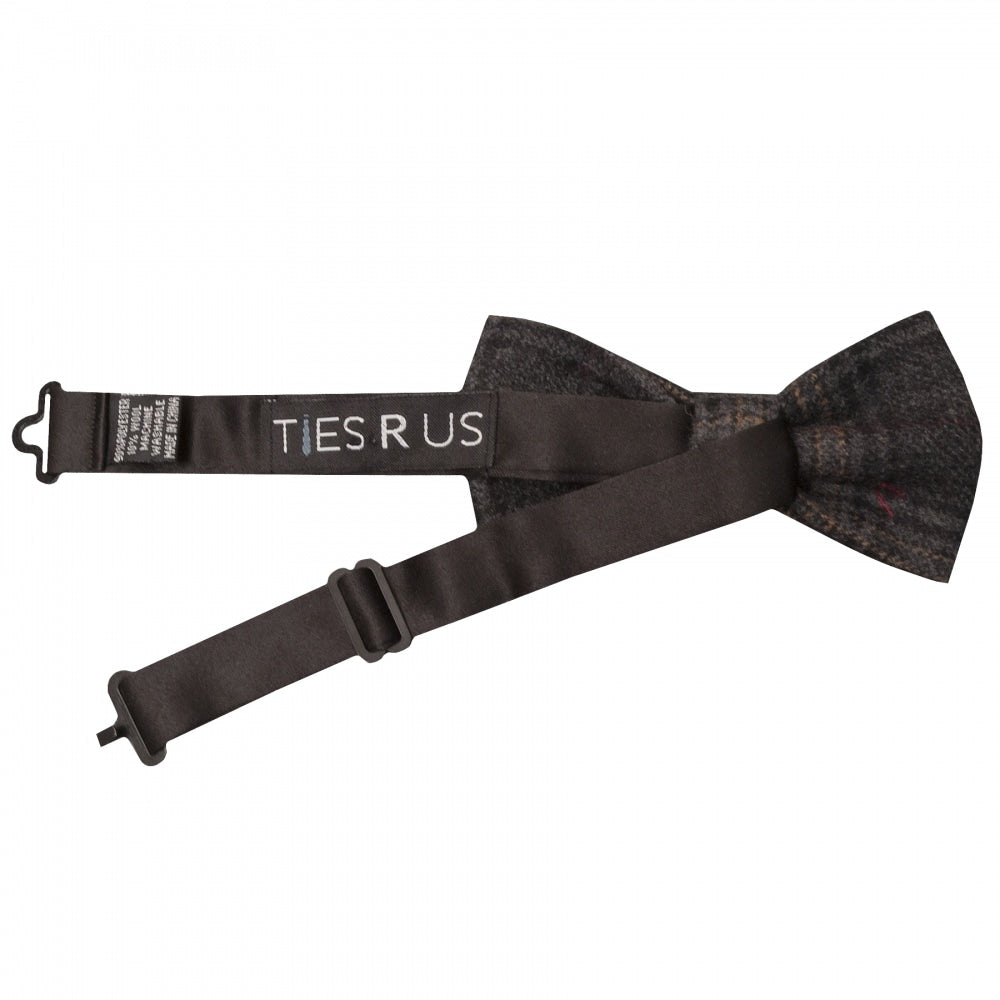 Pre Tied Dark Grey Check Tweed Boys Bow Tie And Pocket Square Set 3