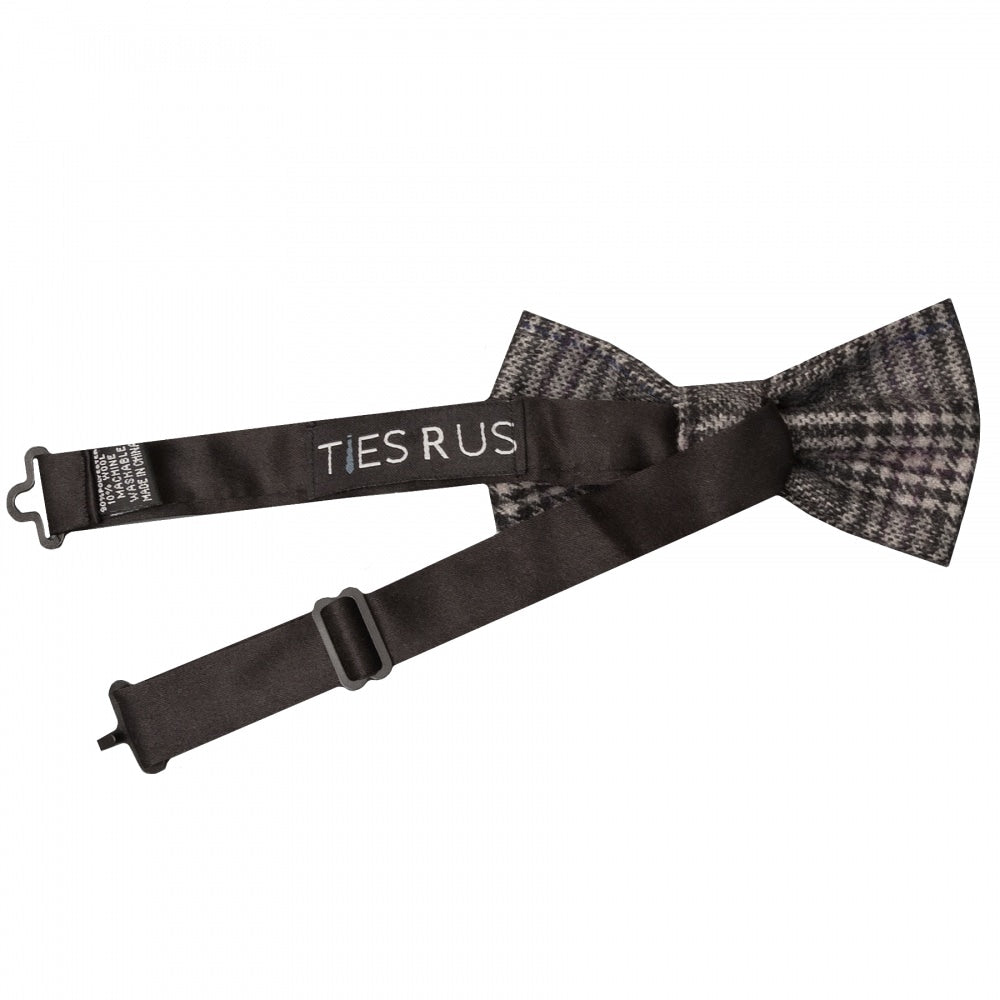 Pre Tied Light Grey Check Tweed Boys Bow Tie Age 8 11 2